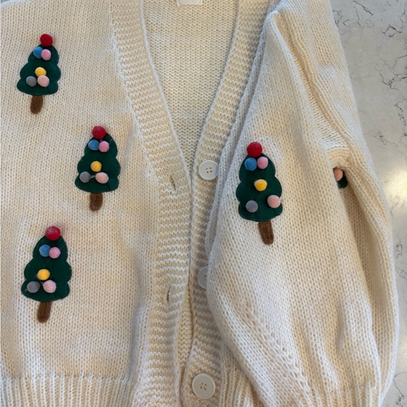 Luka Ivy Cream Cardigan with Festive Tree Accents - Picture 7 of 7